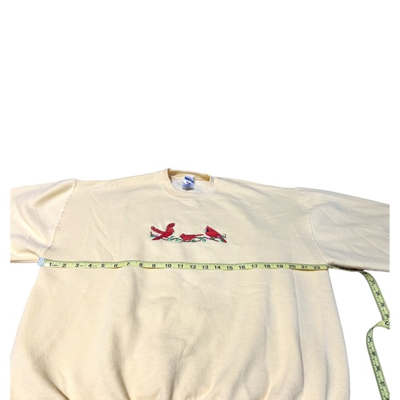 Jerzees Vintage Cardinal Embroidered Sweatshirt Large Yellow Cozy Cottagecore - Picture 8 of 10